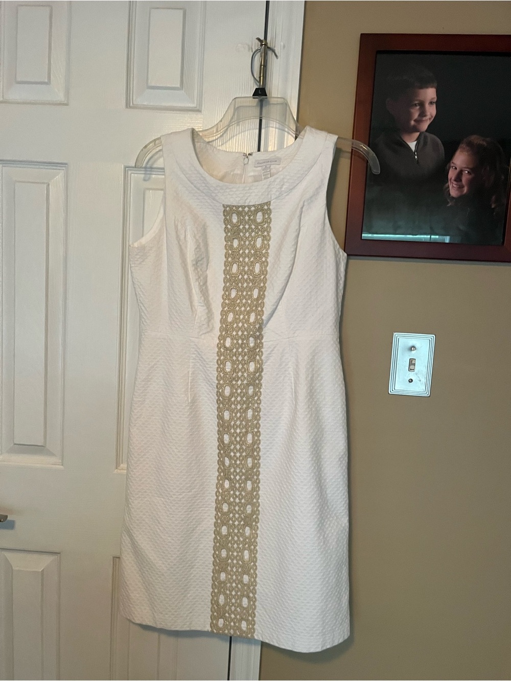 Charter club Elegant Sleeveless White Dress with gold  Panel size 6